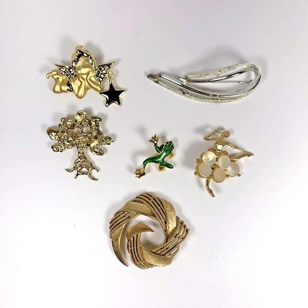 Lot Of 6 Vintage‎ Brooch Pins -Silver & Gold Tone